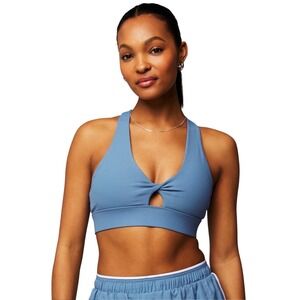 Fabletics Ribbed Twist Front Sports Bra Blue Yoga Workout Athleisure Size L